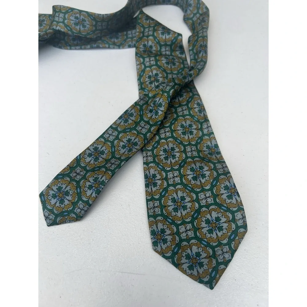 Vintage Stark Bros Since 1922 Tie Green Gold Four Leaf Clover Geometric 55